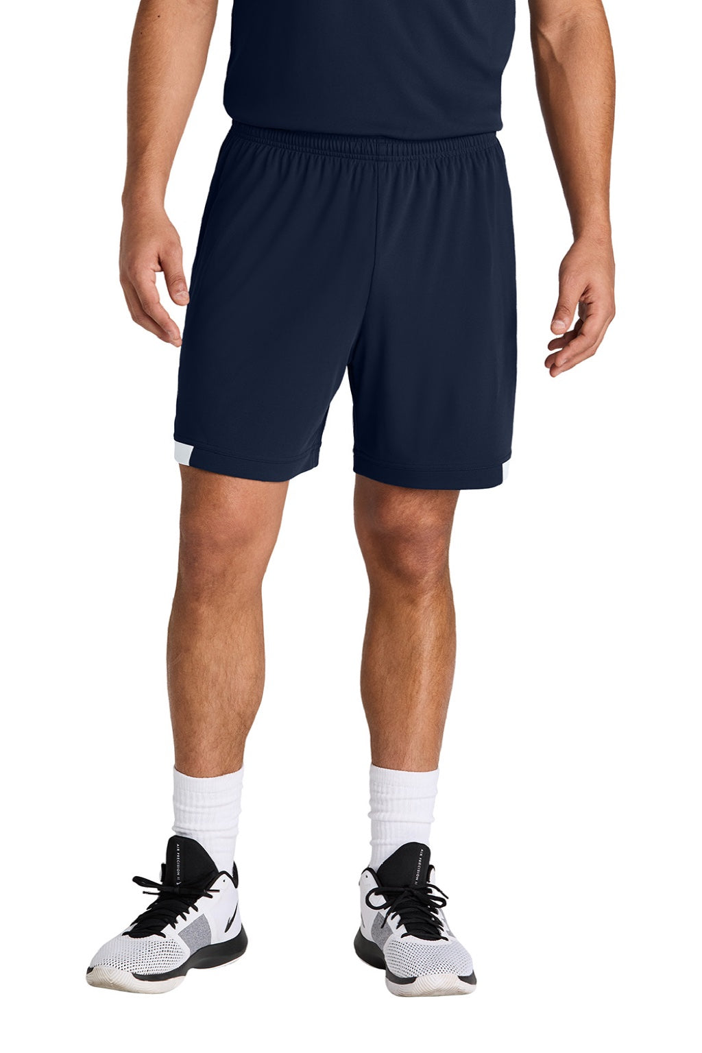 Sport-Tek ST442 Mens Club Moisture Wicking Shorts True Navy Blue/White Model Front