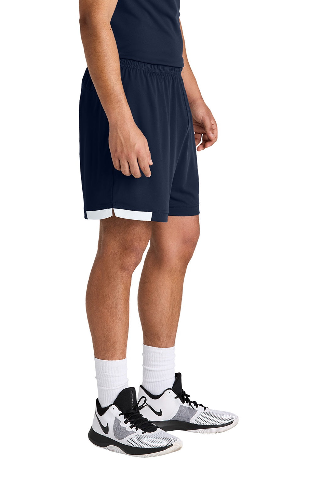 Sport-Tek ST442 Mens Club Moisture Wicking Shorts True Navy Blue/White Model Side
