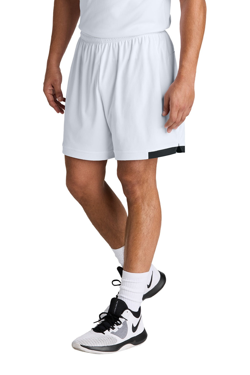 Sport-Tek ST442 Mens Club Moisture Wicking Shorts White/Black Model Front