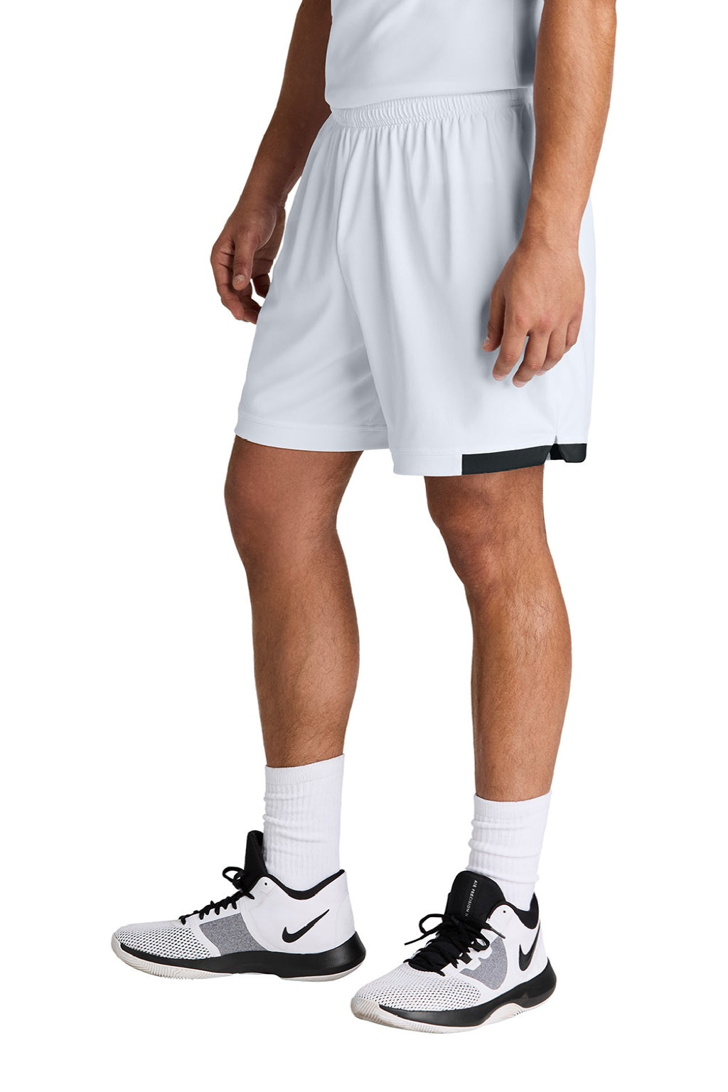 Sport-Tek ST442 Mens Club Moisture Wicking Shorts White/Black Model Side