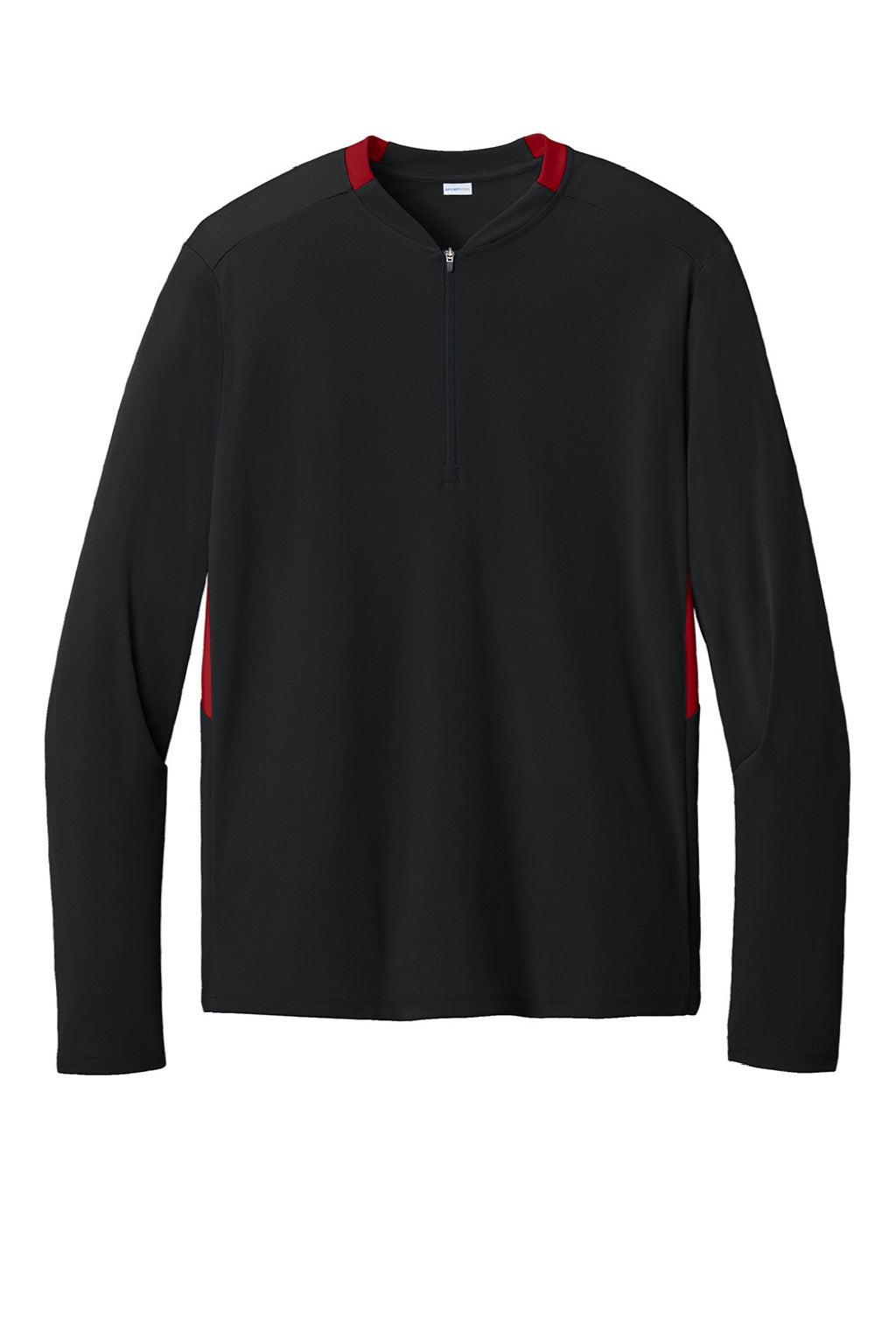 Sport-Tek ST443 Mens Club Moisture Wicking 1/4 Zip Sweatshirt Black/Deep Red Flat Front