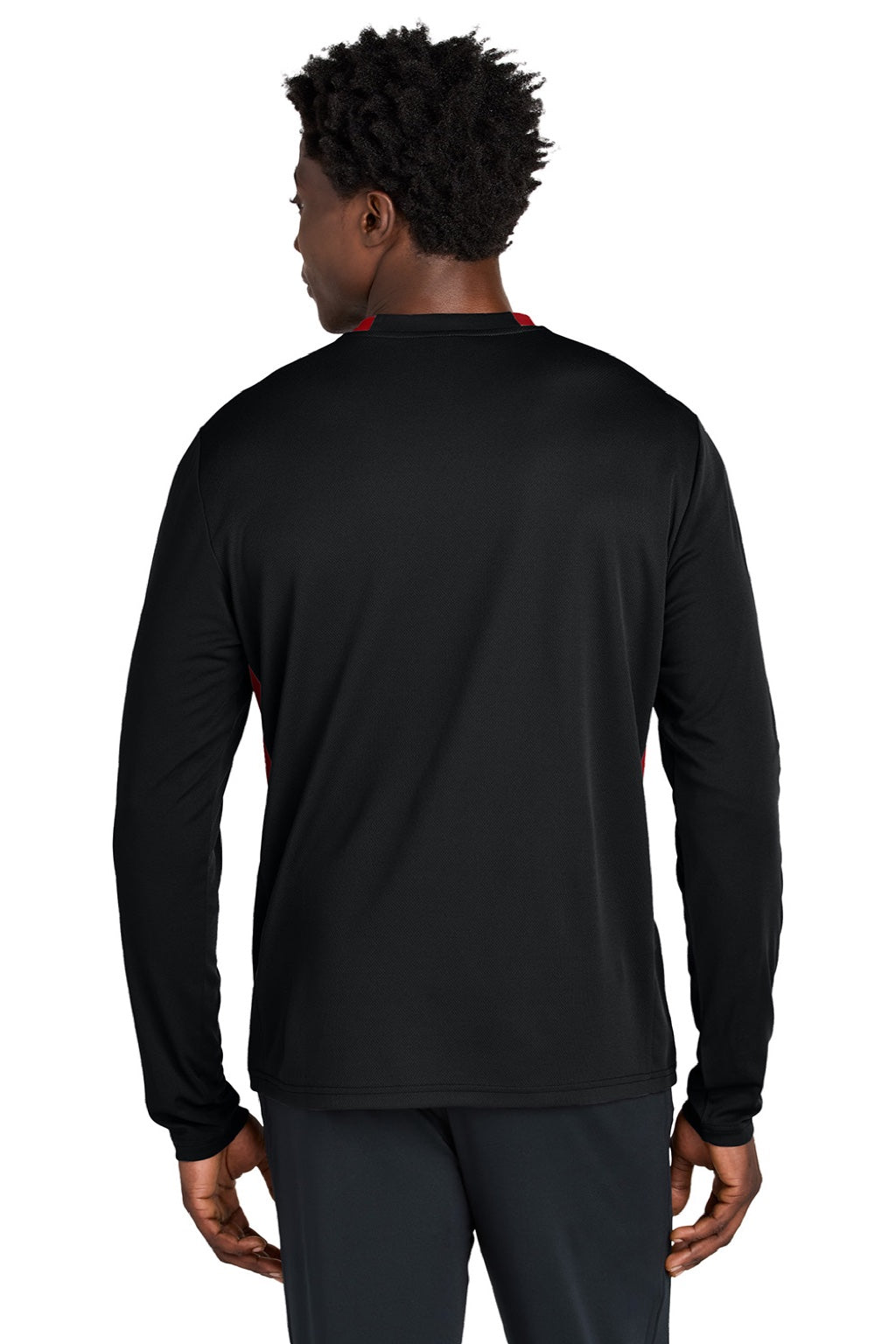 Sport-Tek ST443 Mens Club Moisture Wicking 1/4 Zip Sweatshirt Black/Deep Red Model Back