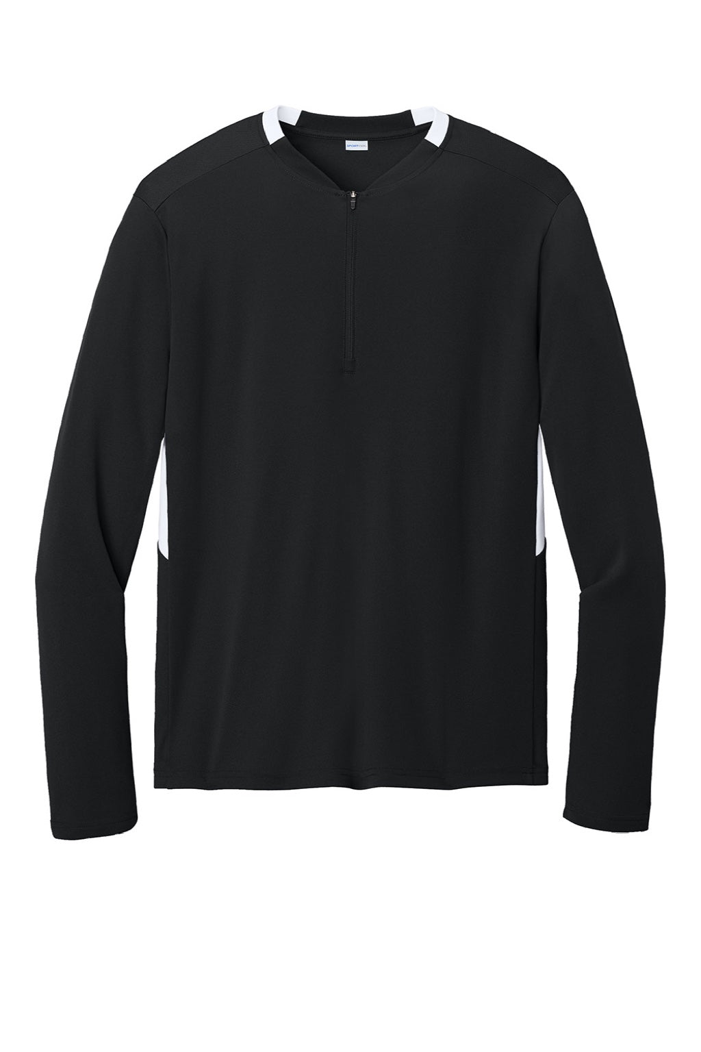 Sport-Tek ST443 Mens Club Moisture Wicking 1/4 Zip Sweatshirt Black/White Flat Front