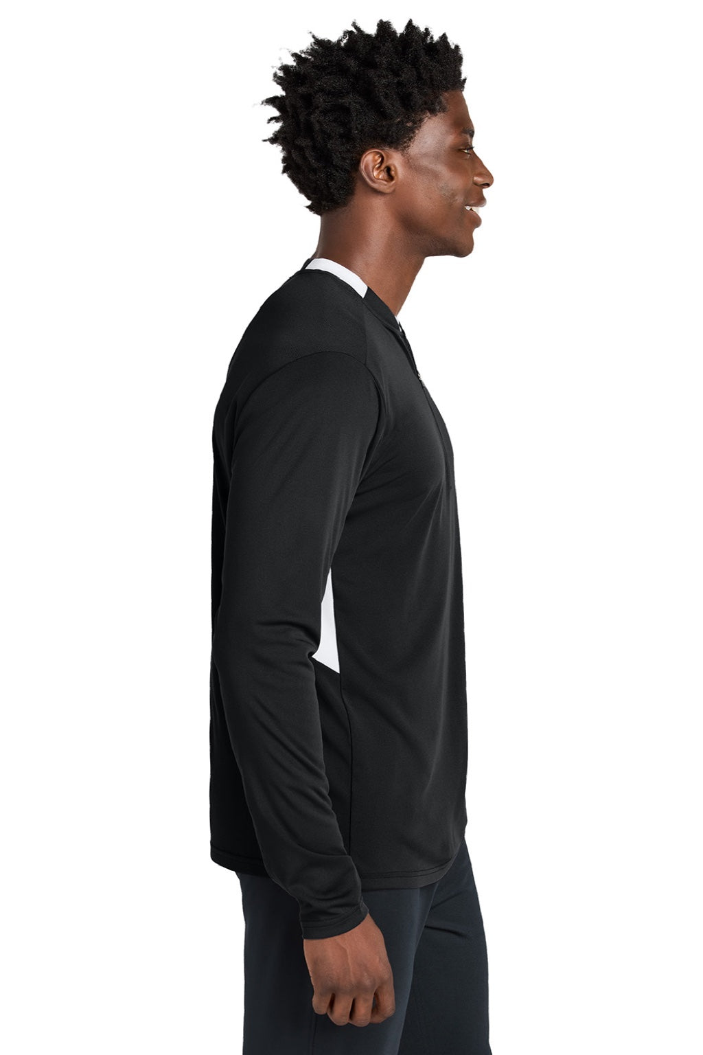 Sport-Tek ST443 Mens Club Moisture Wicking 1/4 Zip Sweatshirt Black/White Model Side