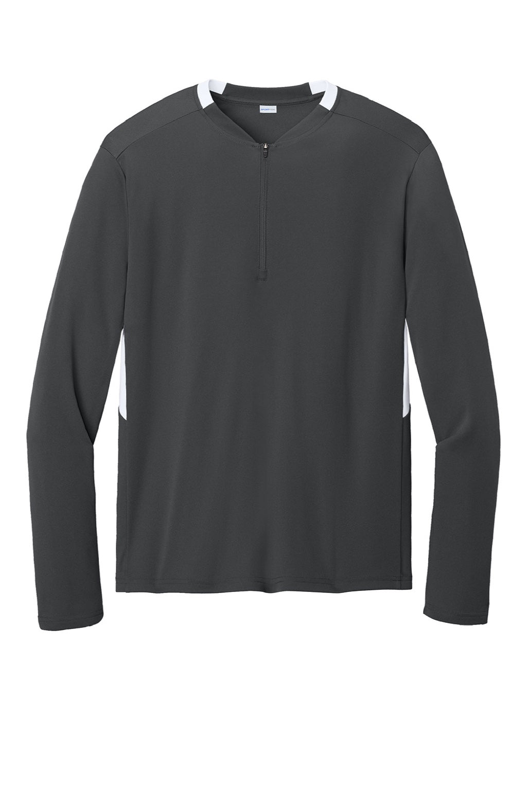 Sport-Tek ST443 Mens Club Moisture Wicking 1/4 Zip Sweatshirt Iron Grey/White Flat Front