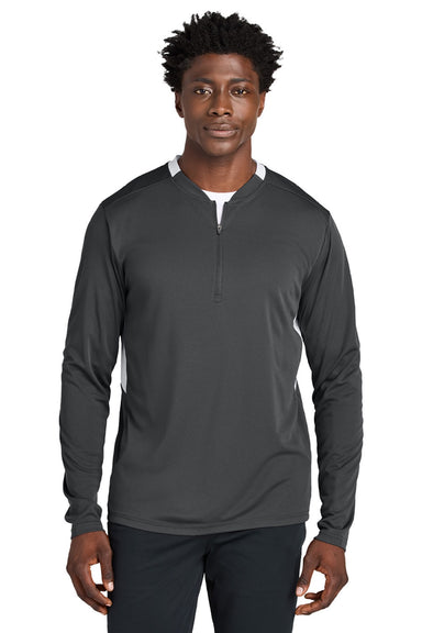 Sport-Tek ST443 Mens Club Moisture Wicking 1/4 Zip Sweatshirt Iron Grey/White Model Front