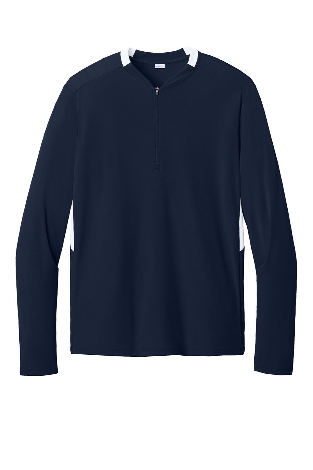 Sport-Tek ST443 Mens Club Moisture Wicking 1/4 Zip Sweatshirt True Navy Blue/White Flat Front