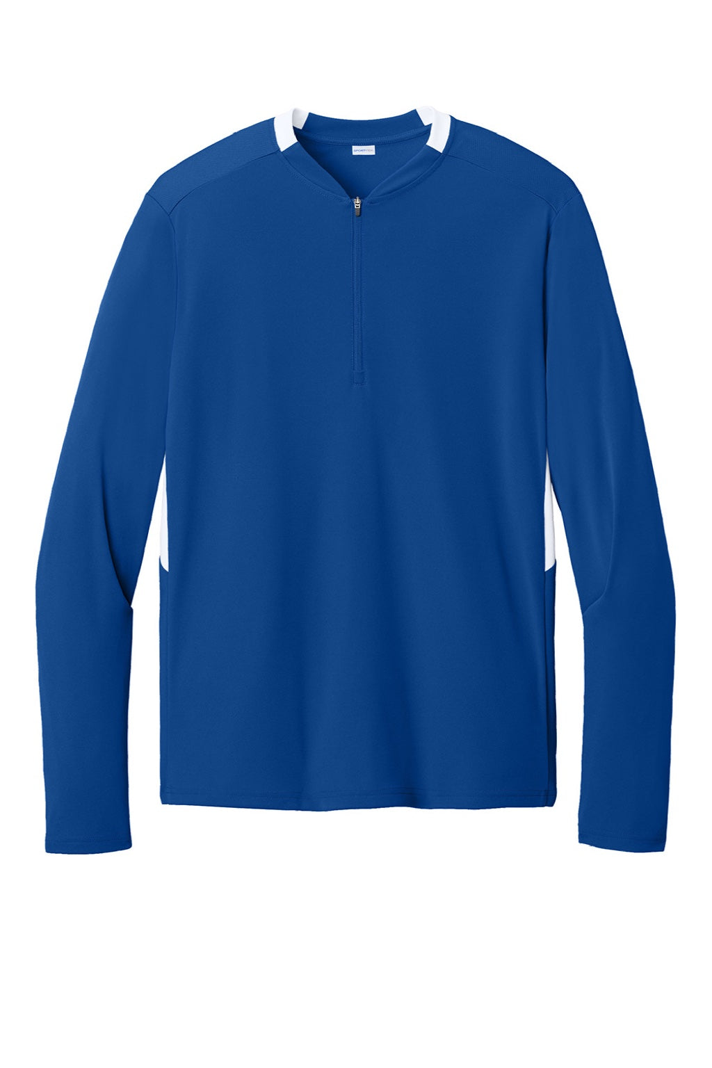Sport-Tek ST443 Mens Club Moisture Wicking 1/4 Zip Sweatshirt True Royal Blue/White Flat Front