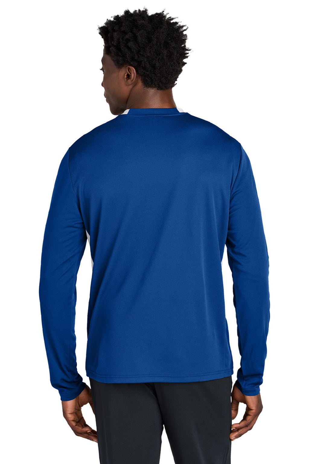 Sport-Tek ST443 Mens Club Moisture Wicking 1/4 Zip Sweatshirt True Royal Blue/White Model Back