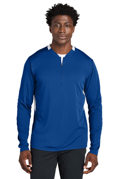 Sport-Tek ST443 Mens Club Moisture Wicking 1/4 Zip Sweatshirt True Royal Blue/White Model Front