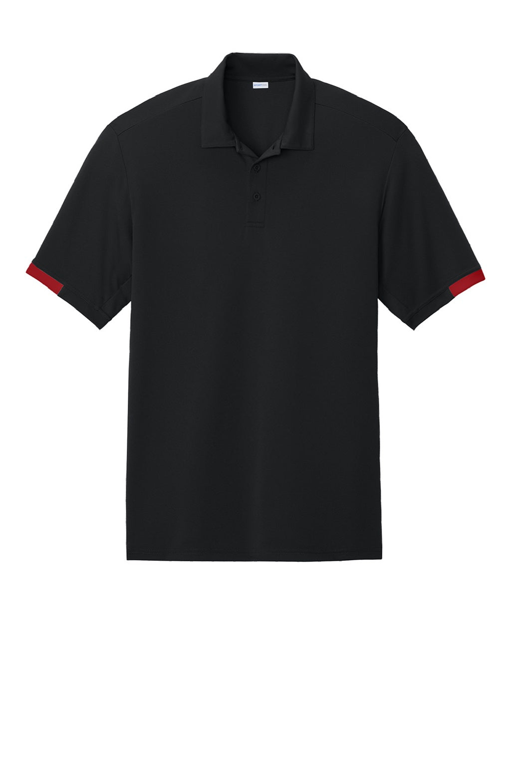 Sport-Tek ST444 Mens Club Colorblock Moisture Wicking Short Sleeve Polo Shirt Black/Deep Red Flat Front