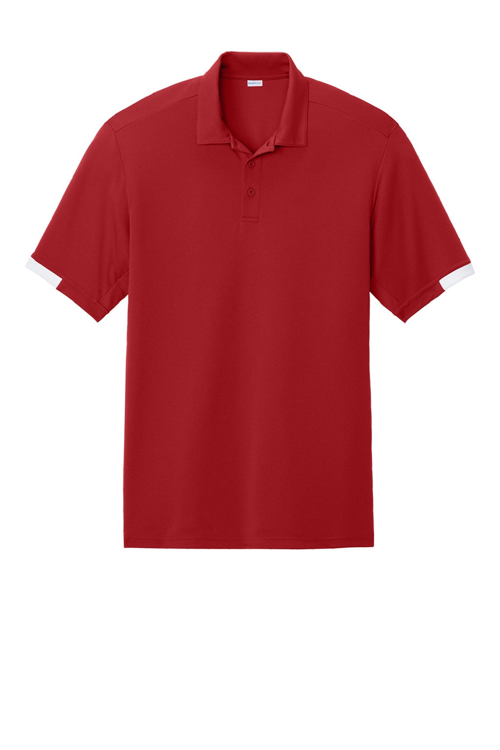 Sport-Tek ST444 Mens Club Colorblock Moisture Wicking Short Sleeve Polo Shirt Deep Red/White Flat Front