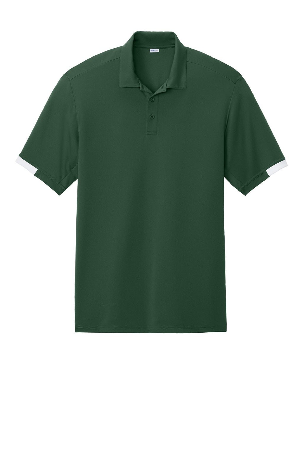 Sport-Tek ST444 Mens Club Colorblock Moisture Wicking Short Sleeve Polo Shirt Forest Green/White Flat Front