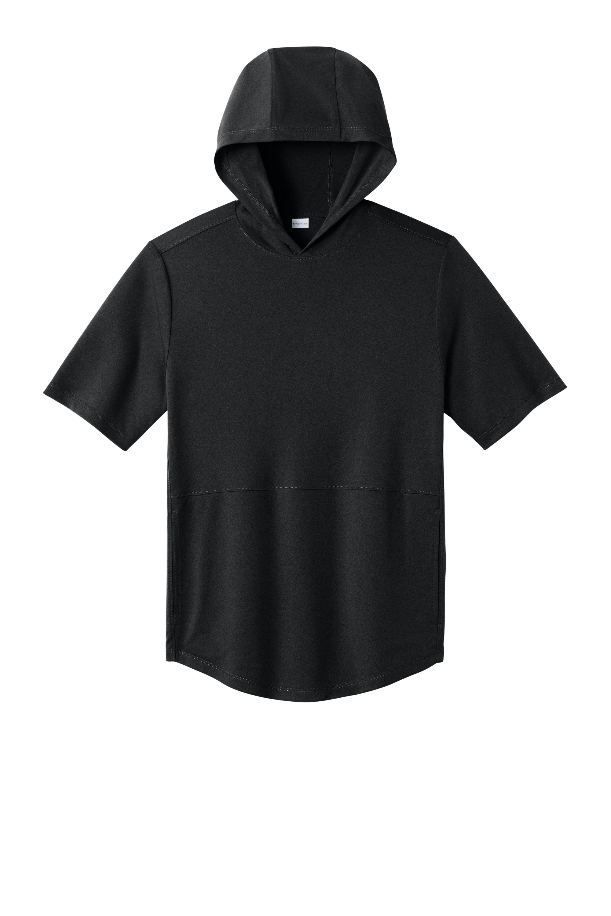Sport-Tek ST445 Mens Club Short Sleeve Hooded T-Shirt Hoodie Black Flat Front