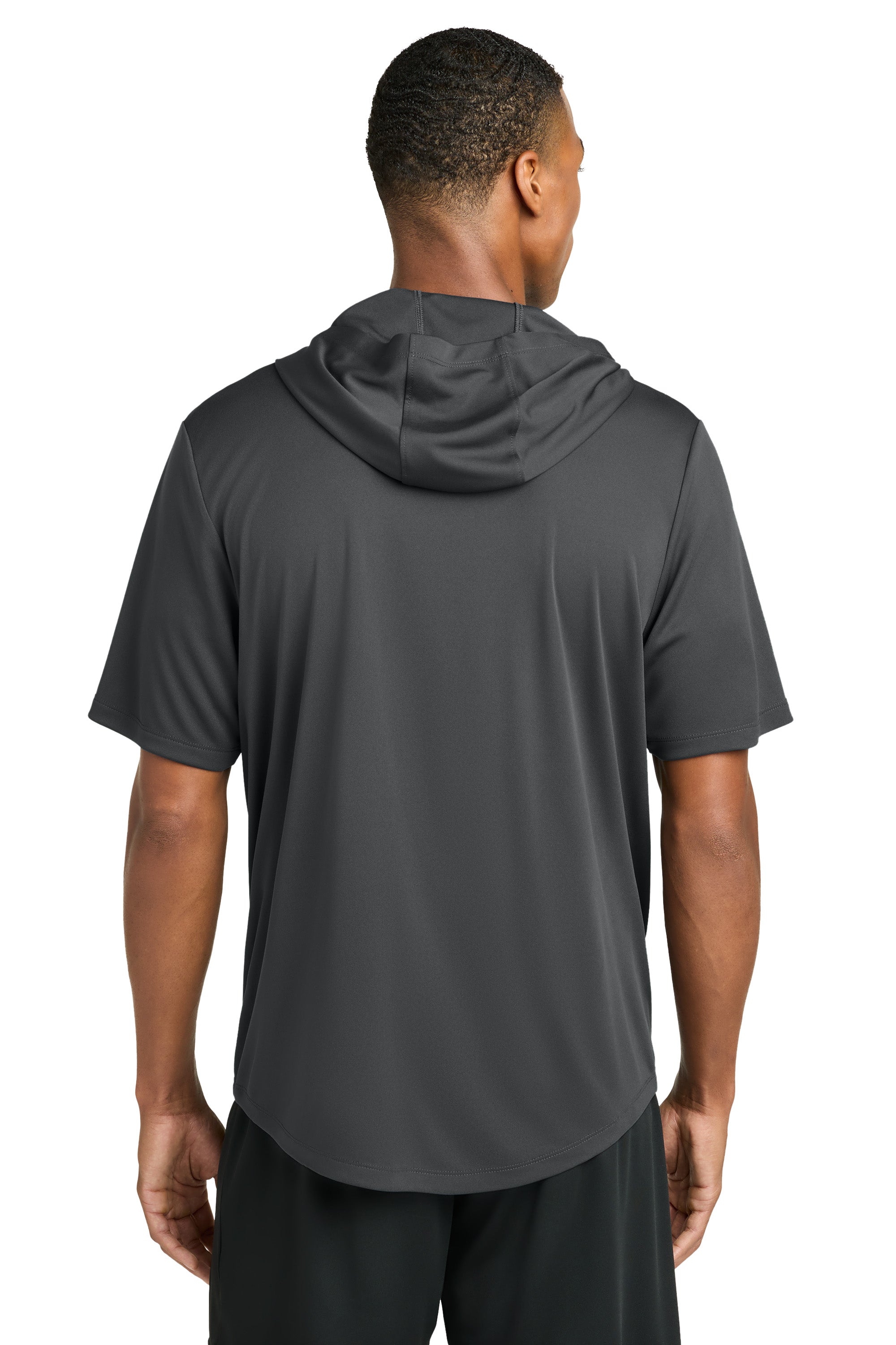 Sport-Tek ST445 Mens Club Short Sleeve Hooded T-Shirt Hoodie Iron Grey Model Back