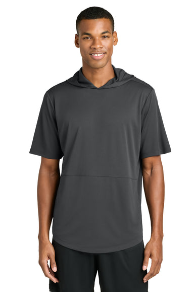 Sport-Tek ST445 Mens Club Short Sleeve Hooded T-Shirt Hoodie Iron Grey Model Front