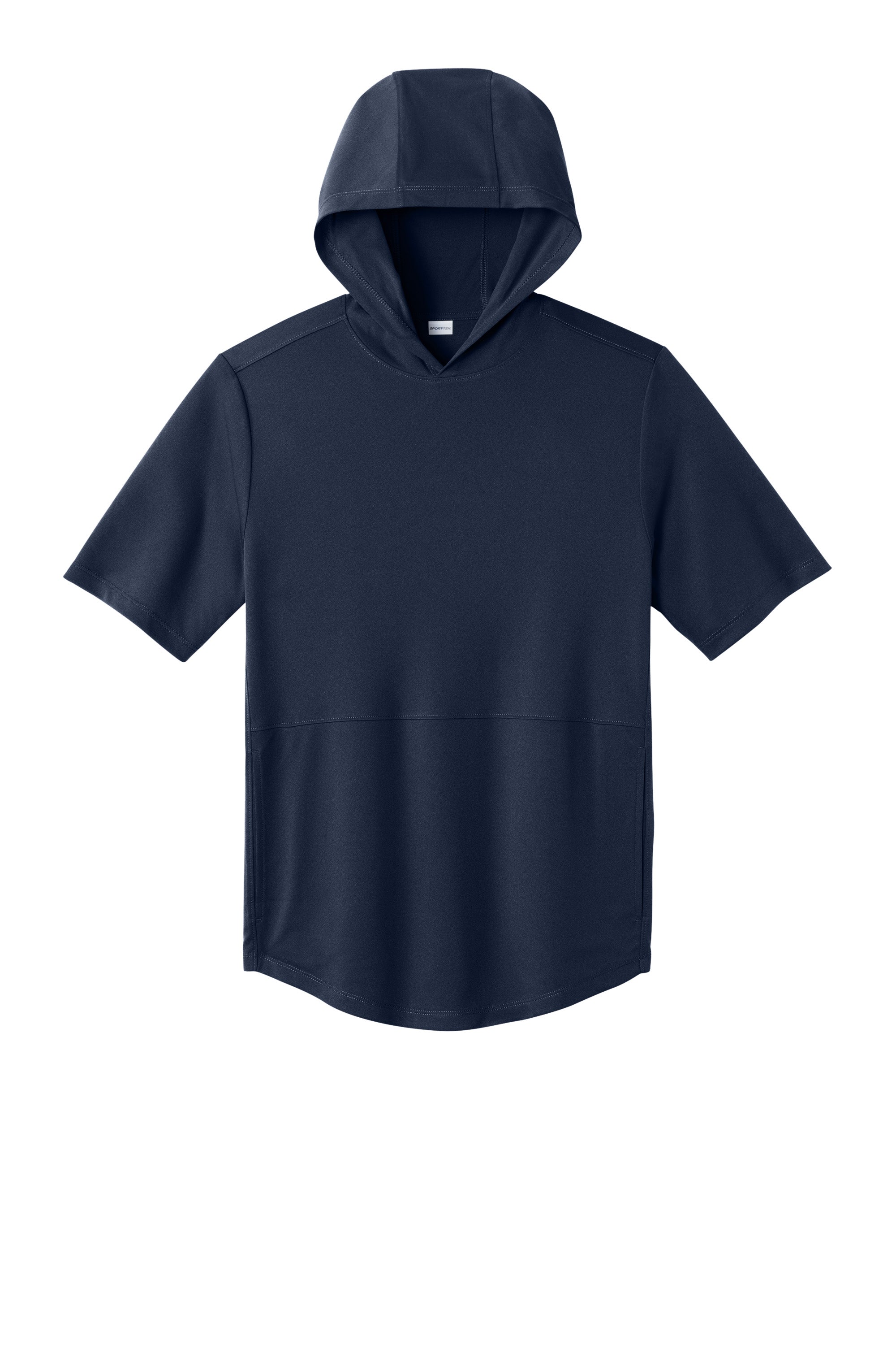 Sport-Tek ST445 Mens Club Short Sleeve Hooded T-Shirt Hoodie True Navy Blue Flat Front