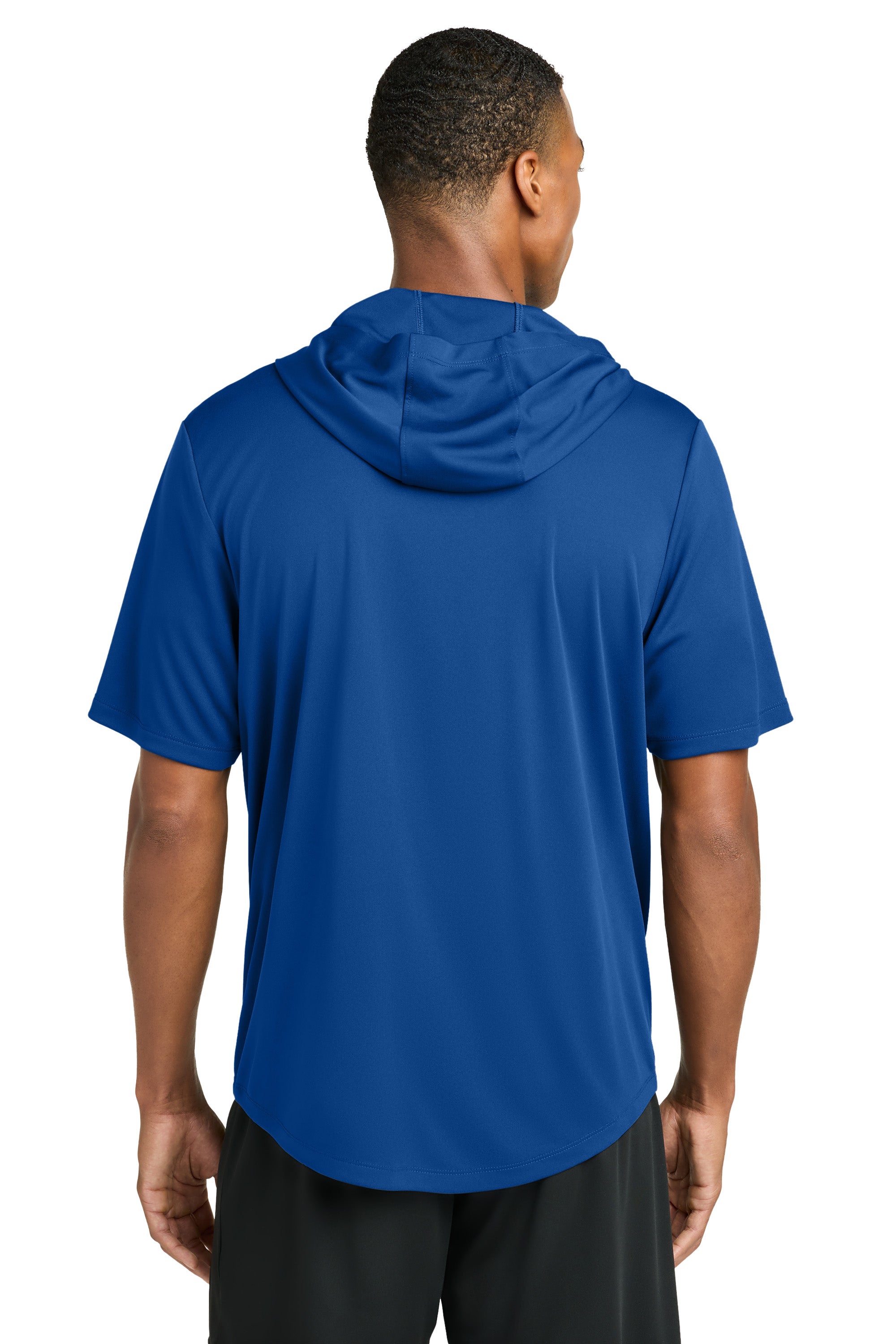Sport-Tek ST445 Mens Club Short Sleeve Hooded T-Shirt Hoodie True Royal Blue Model Back