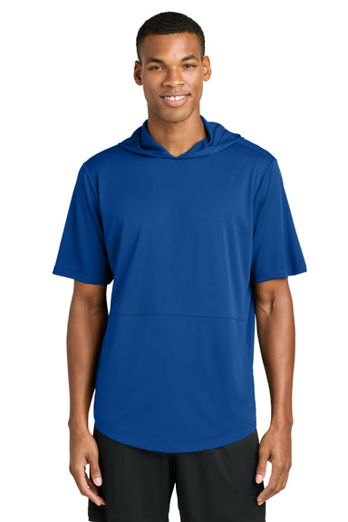 Sport-Tek ST445 Mens Club Short Sleeve Hooded T-Shirt Hoodie True Royal Blue Model Front
