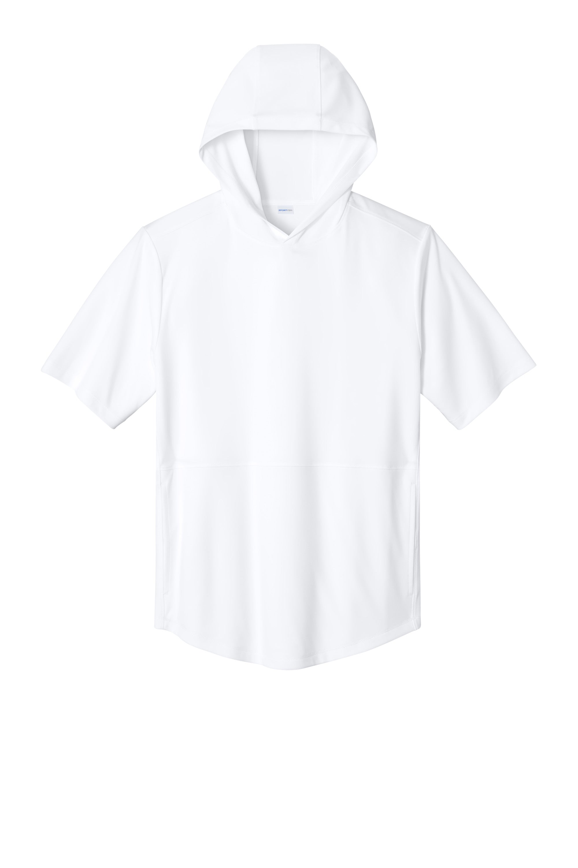 Sport-Tek ST445 Mens Club Short Sleeve Hooded T-Shirt Hoodie White Flat Front