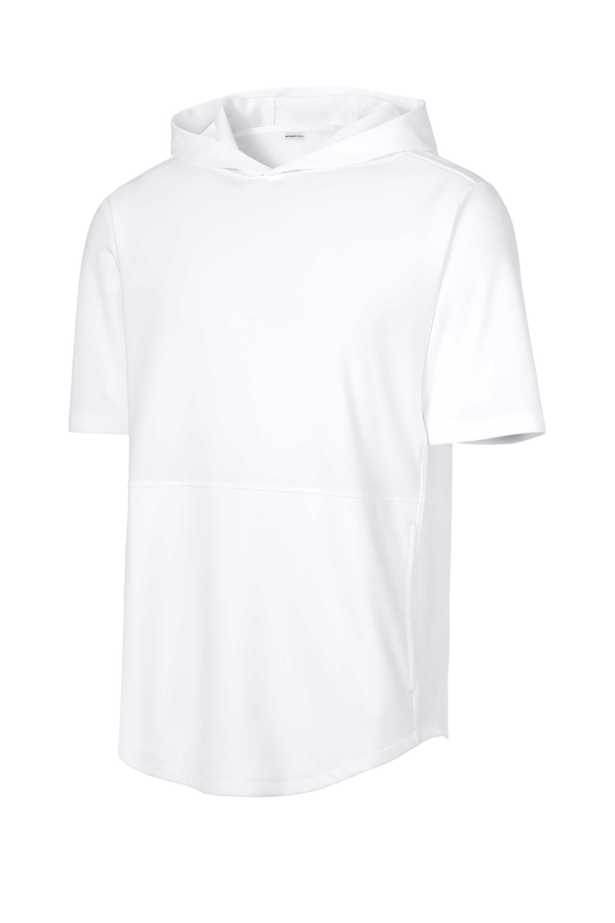 Sport-Tek ST445 Mens Club Short Sleeve Hooded T-Shirt Hoodie White Form Front