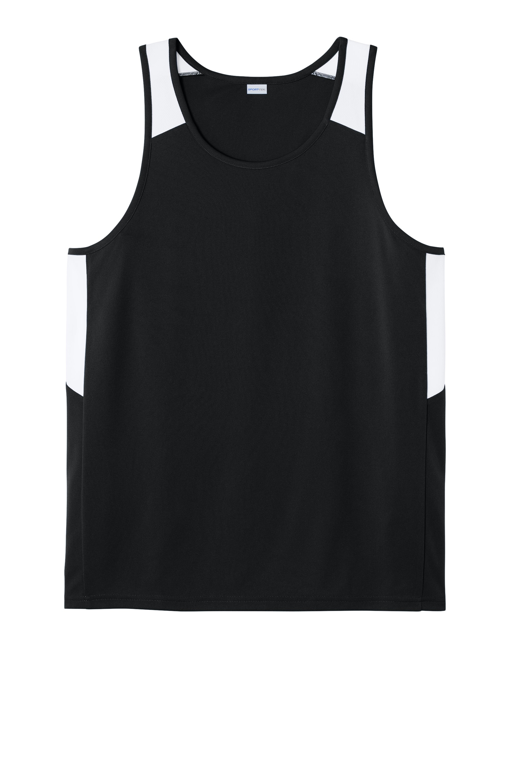 Sport-Tek ST446 Mens Club Track Tank Top Black/White Flat Front