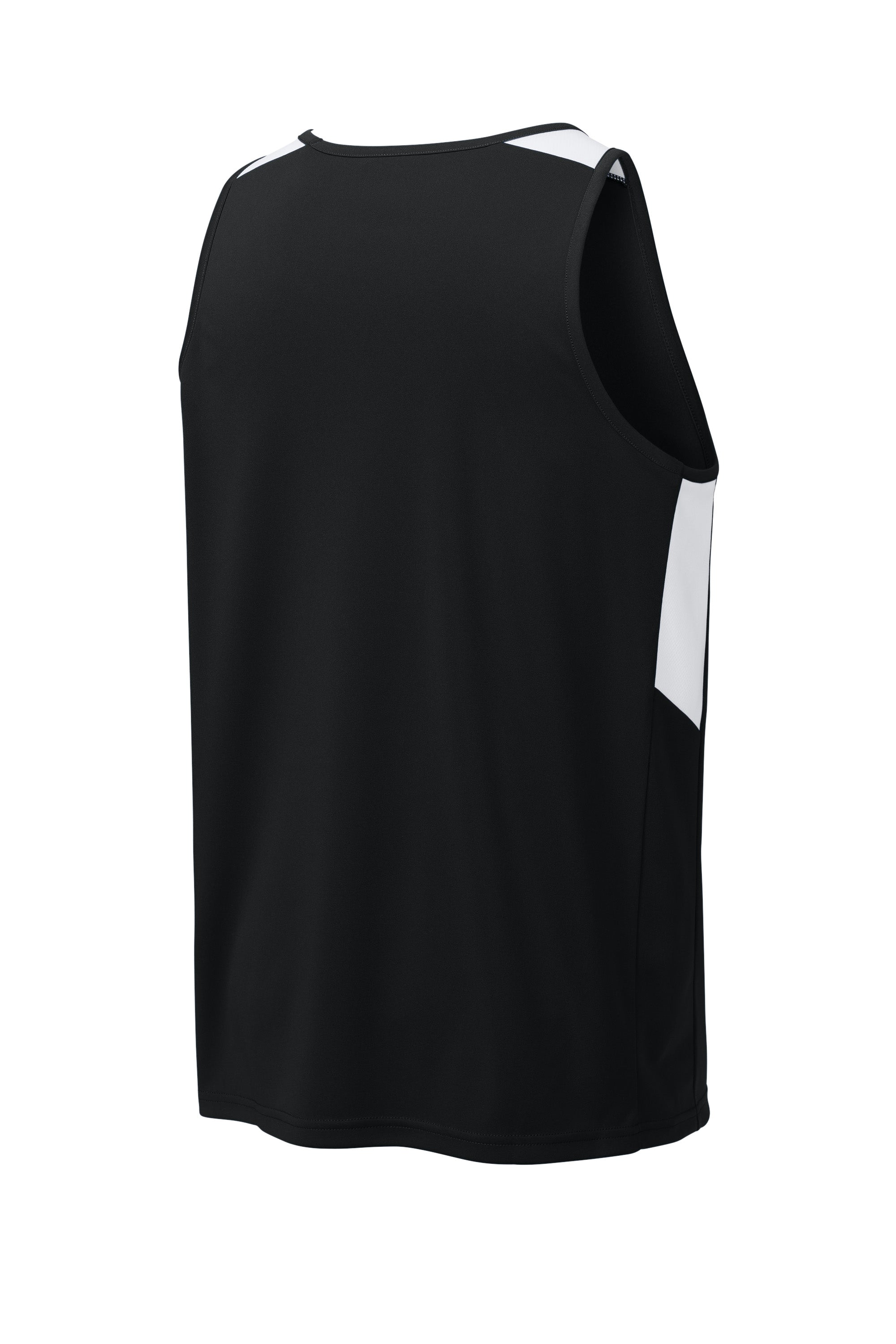 Sport-Tek ST446 Mens Club Track Tank Top Black/White Forn Back