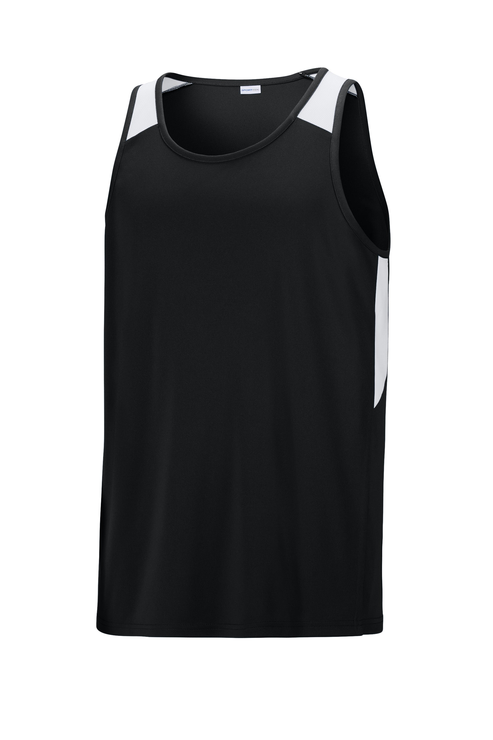 Sport-Tek ST446 Mens Club Track Tank Top Black/White Form Front