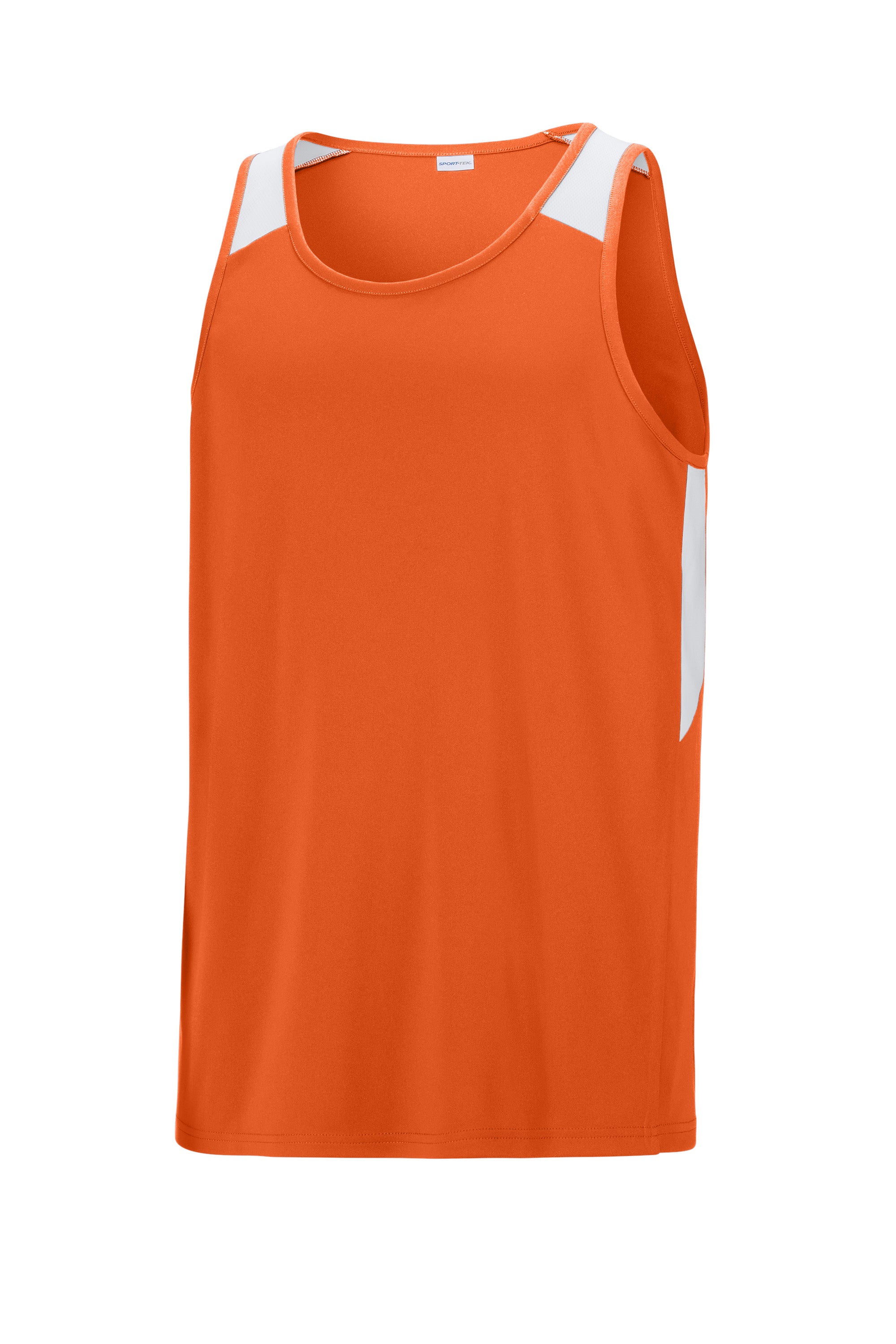 Sport-Tek ST446 Mens Club Track Tank Top Deep Orange/White Form Front