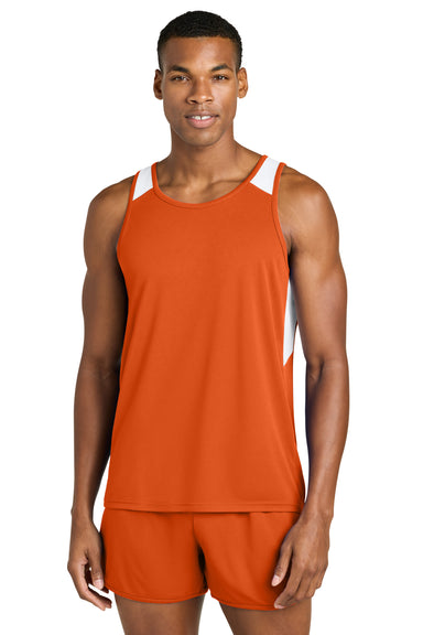 Sport-Tek ST446 Mens Club Track Tank Top Deep Orange/White Model Front
