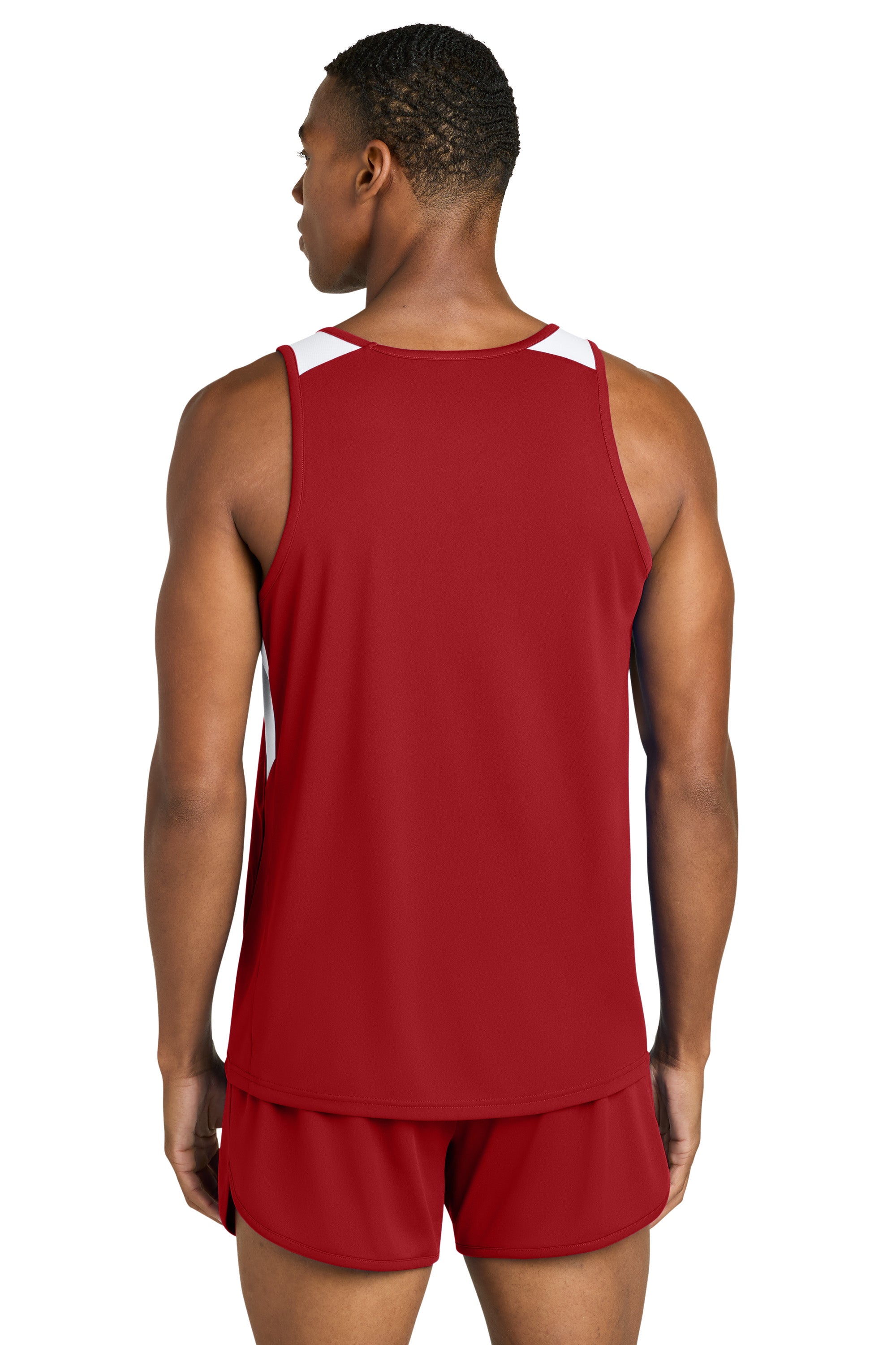 Sport-Tek ST446 Mens Club Track Tank Top Deep Red/White Model Back
