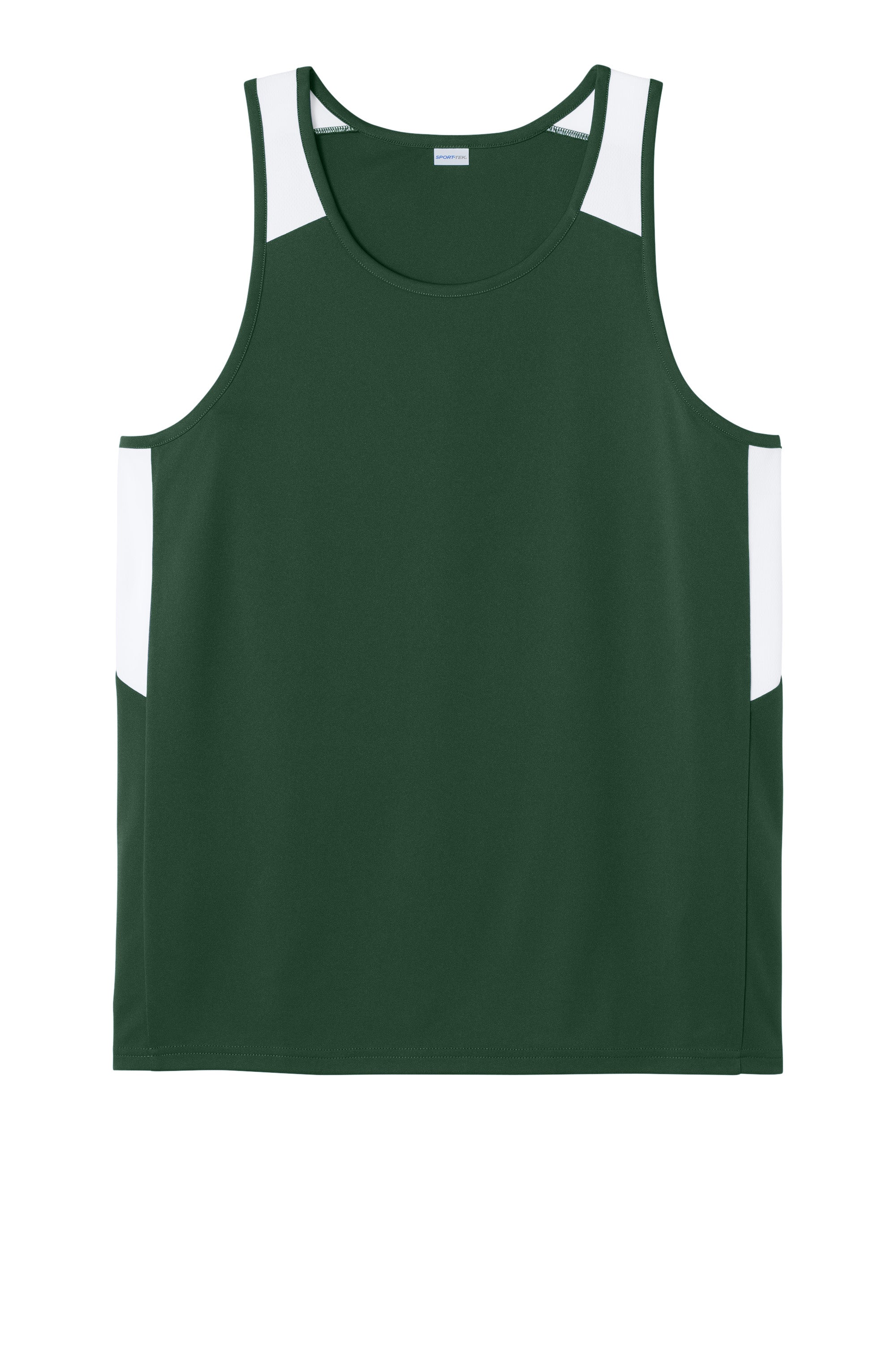 Sport-Tek ST446 Mens Club Track Tank Top Forest Green/White Flat Front