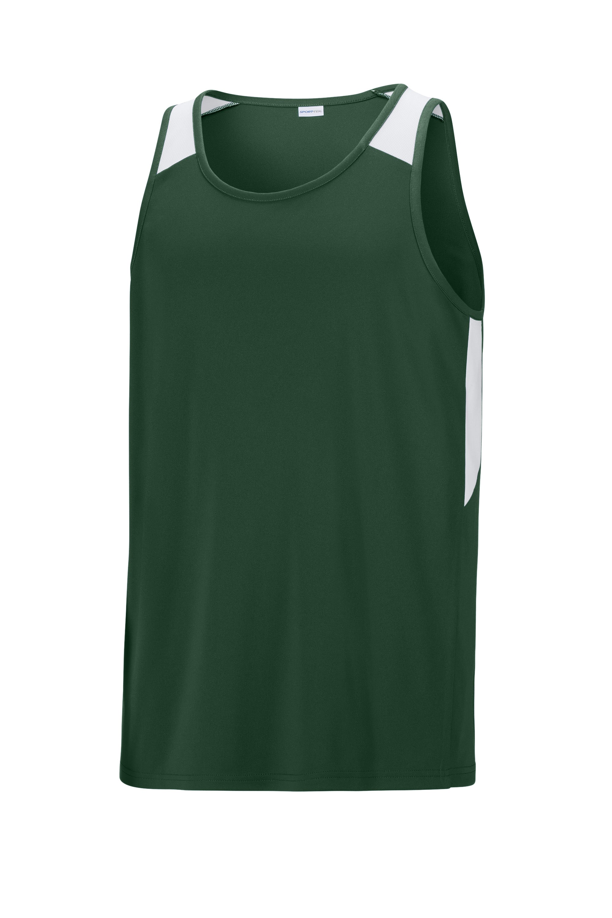 Sport-Tek ST446 Mens Club Track Tank Top Forest Green/White Form Front