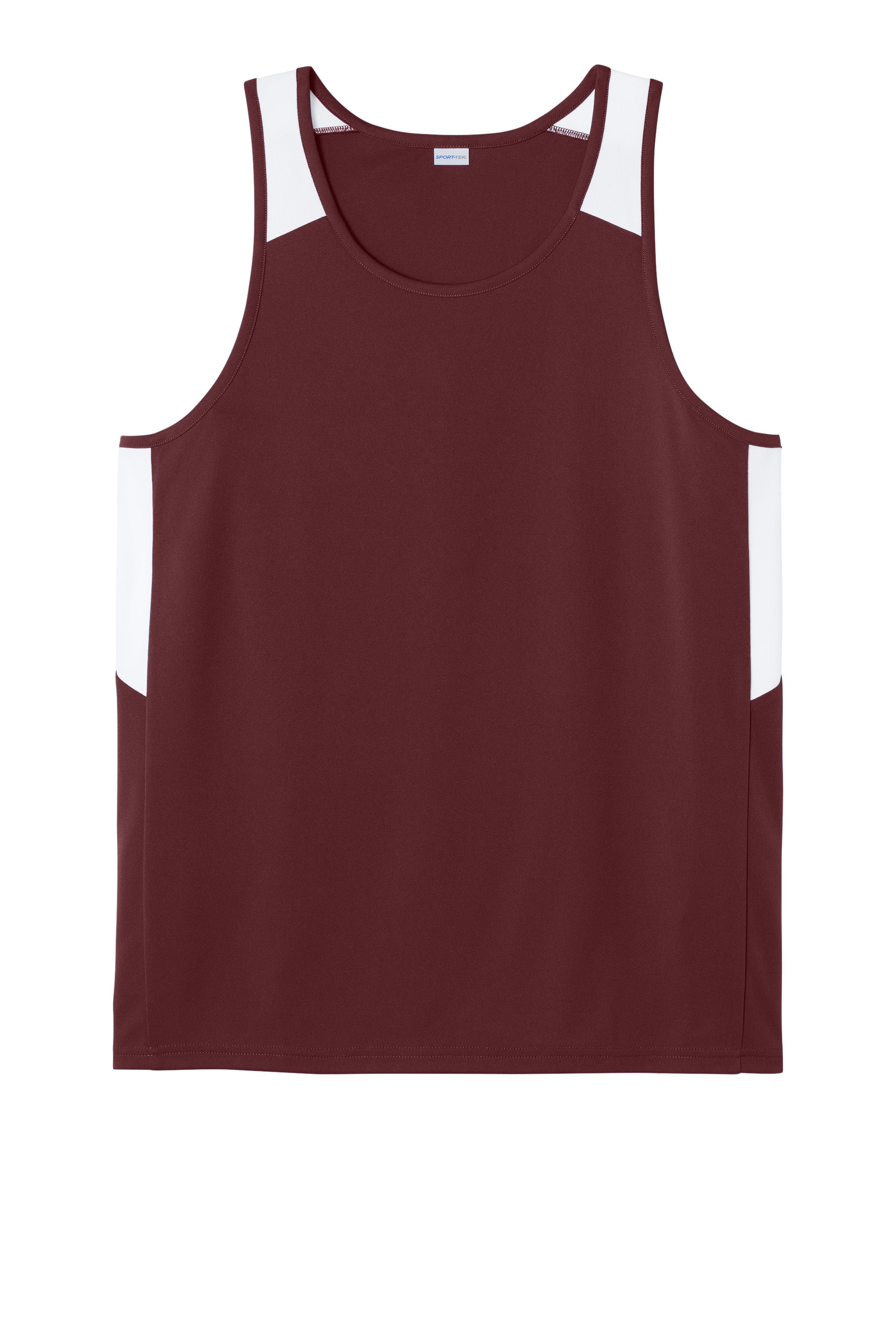 Sport-Tek ST446 Mens Club Track Tank Top Maroon/White Flat Front