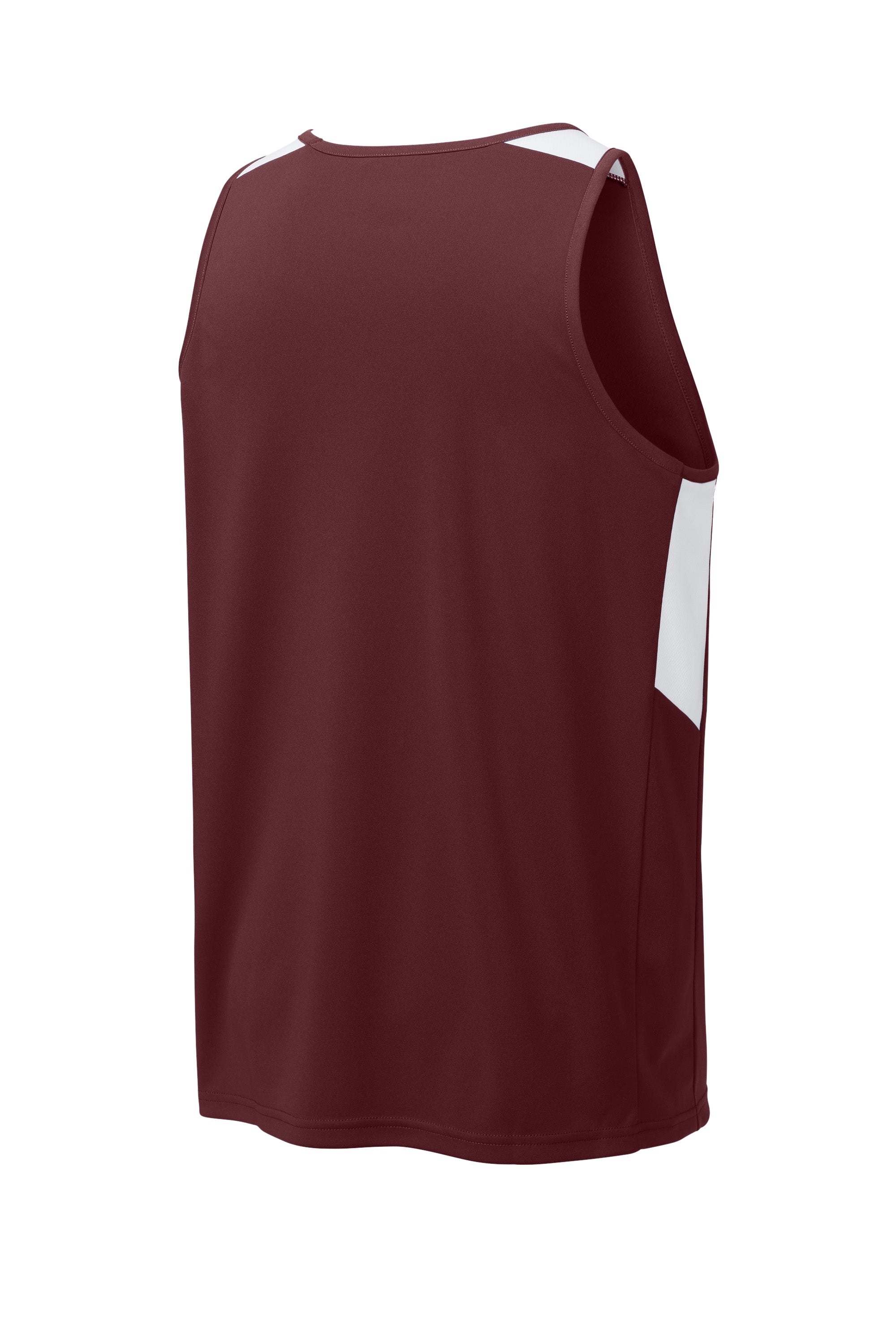 Sport-Tek ST446 Mens Club Track Tank Top Maroon/White Forn Back