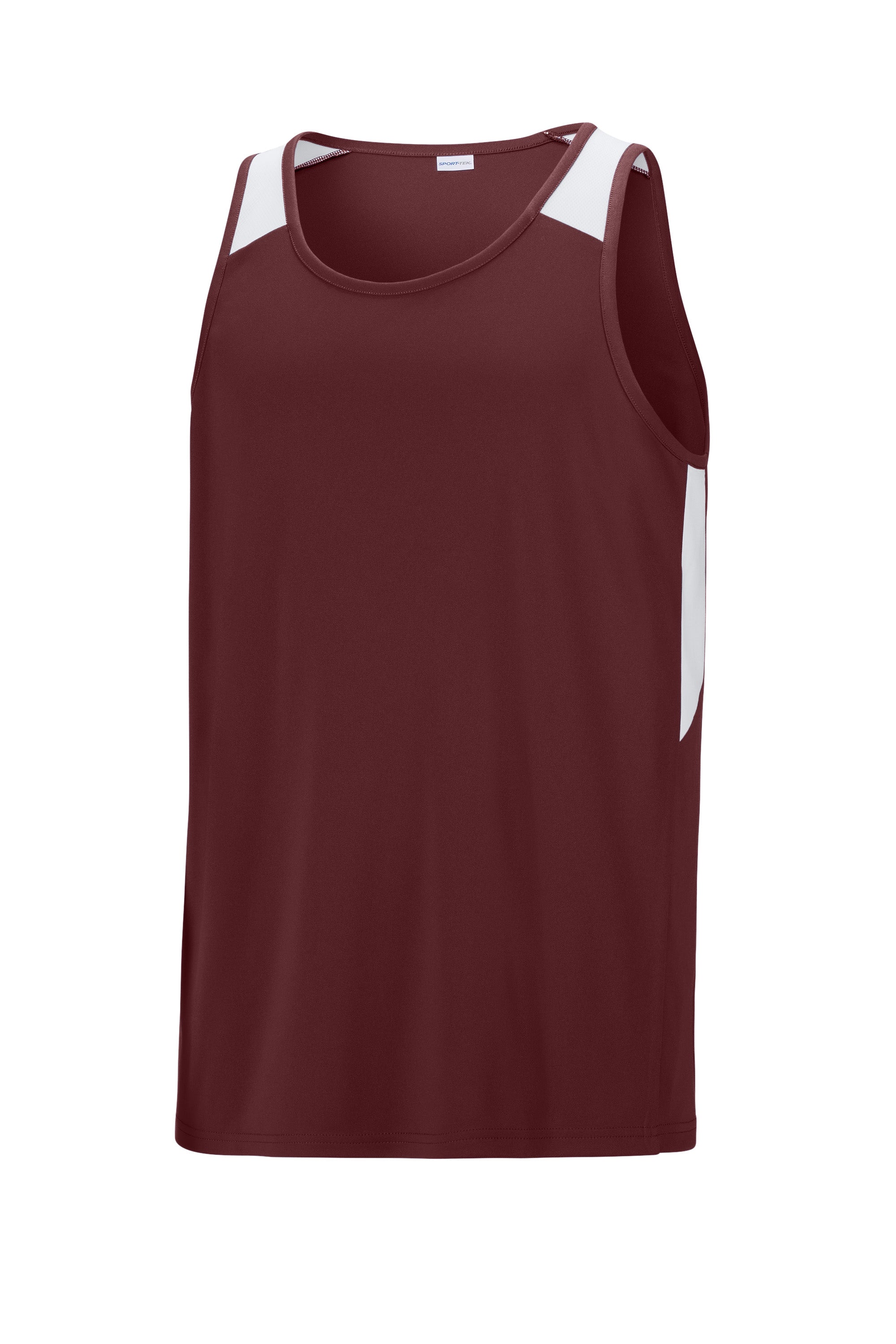 Sport-Tek ST446 Mens Club Track Tank Top Maroon/White Form Front