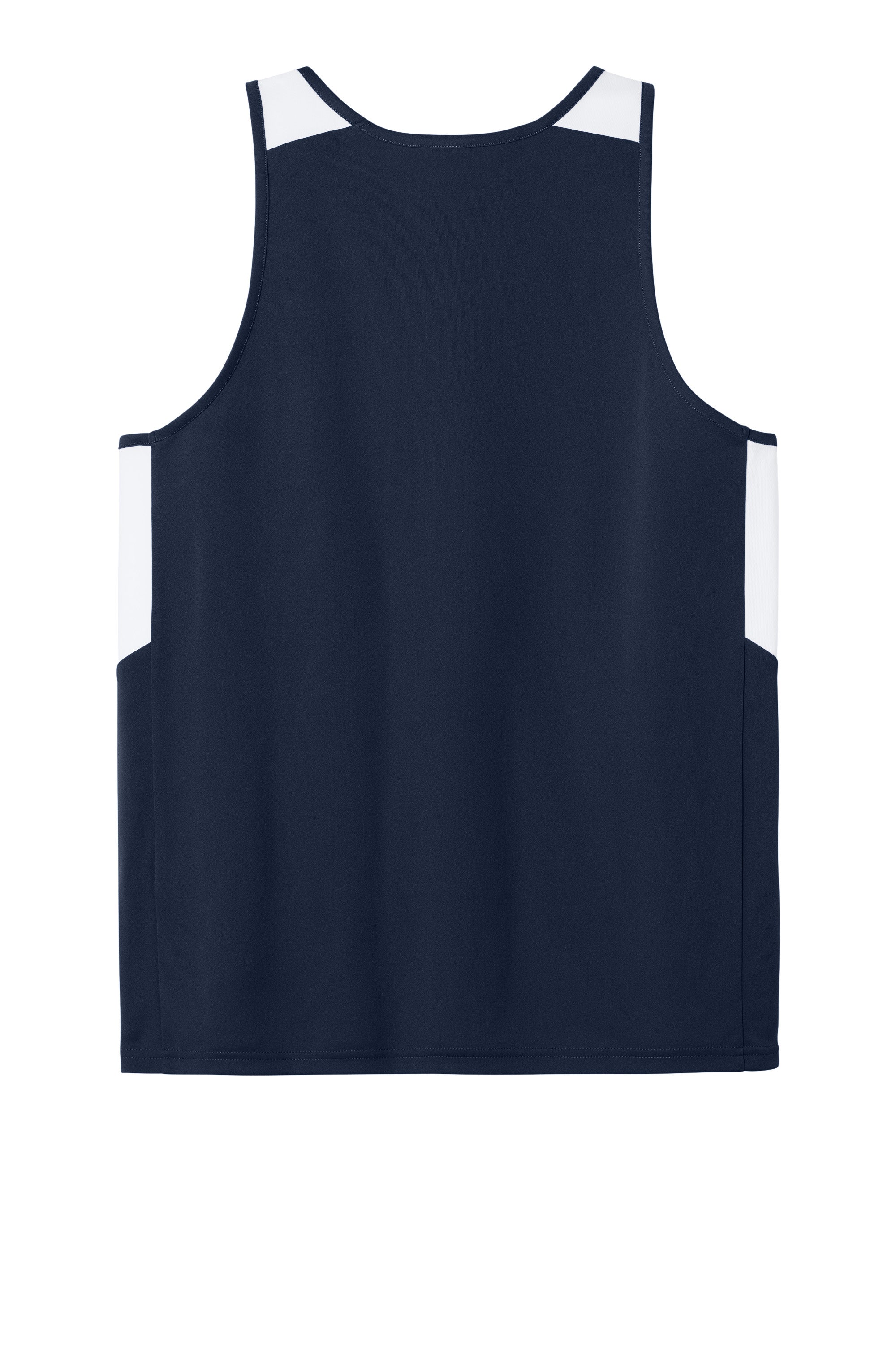 Sport-Tek ST446 Mens Club Track Tank Top True Navy Blue/White Flat Back