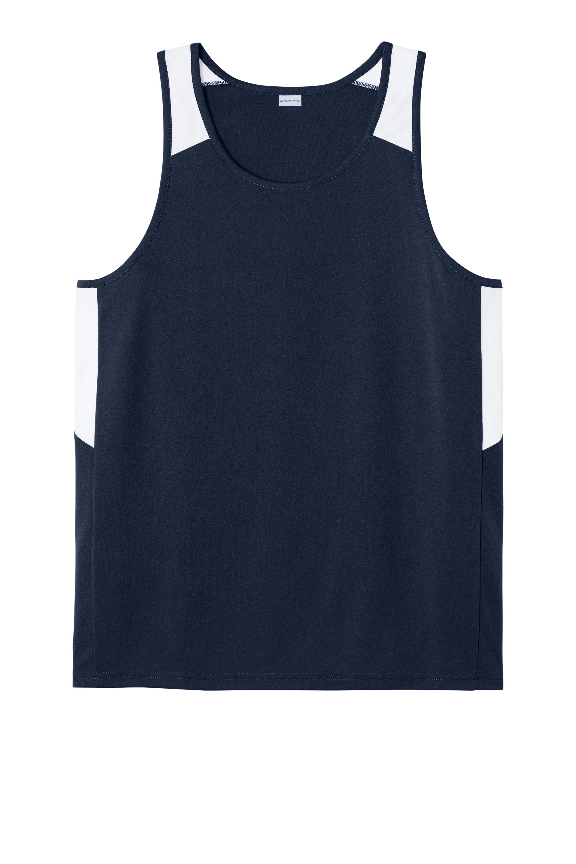 Sport-Tek ST446 Mens Club Track Tank Top True Navy Blue/White Flat Front