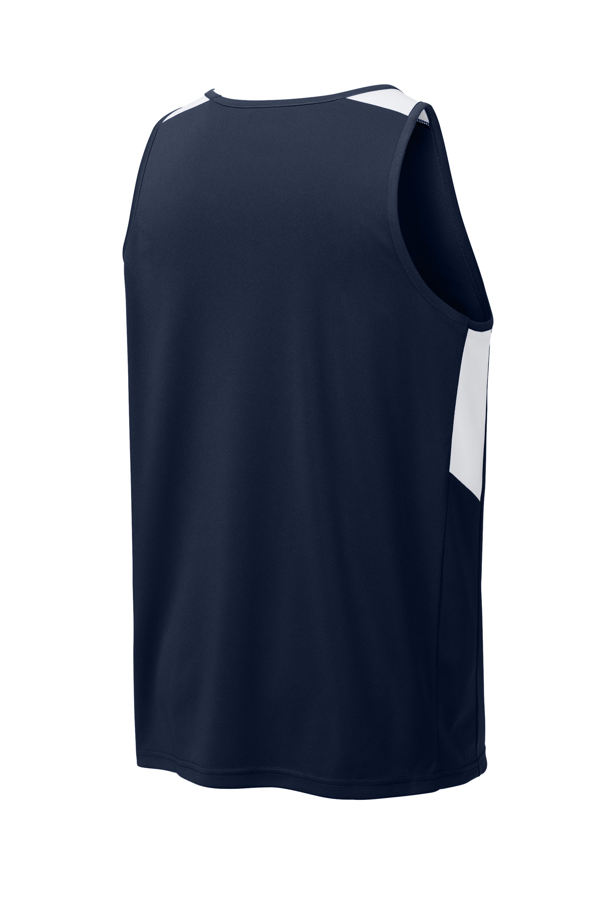 Sport-Tek ST446 Mens Club Track Tank Top True Navy Blue/White Forn Back