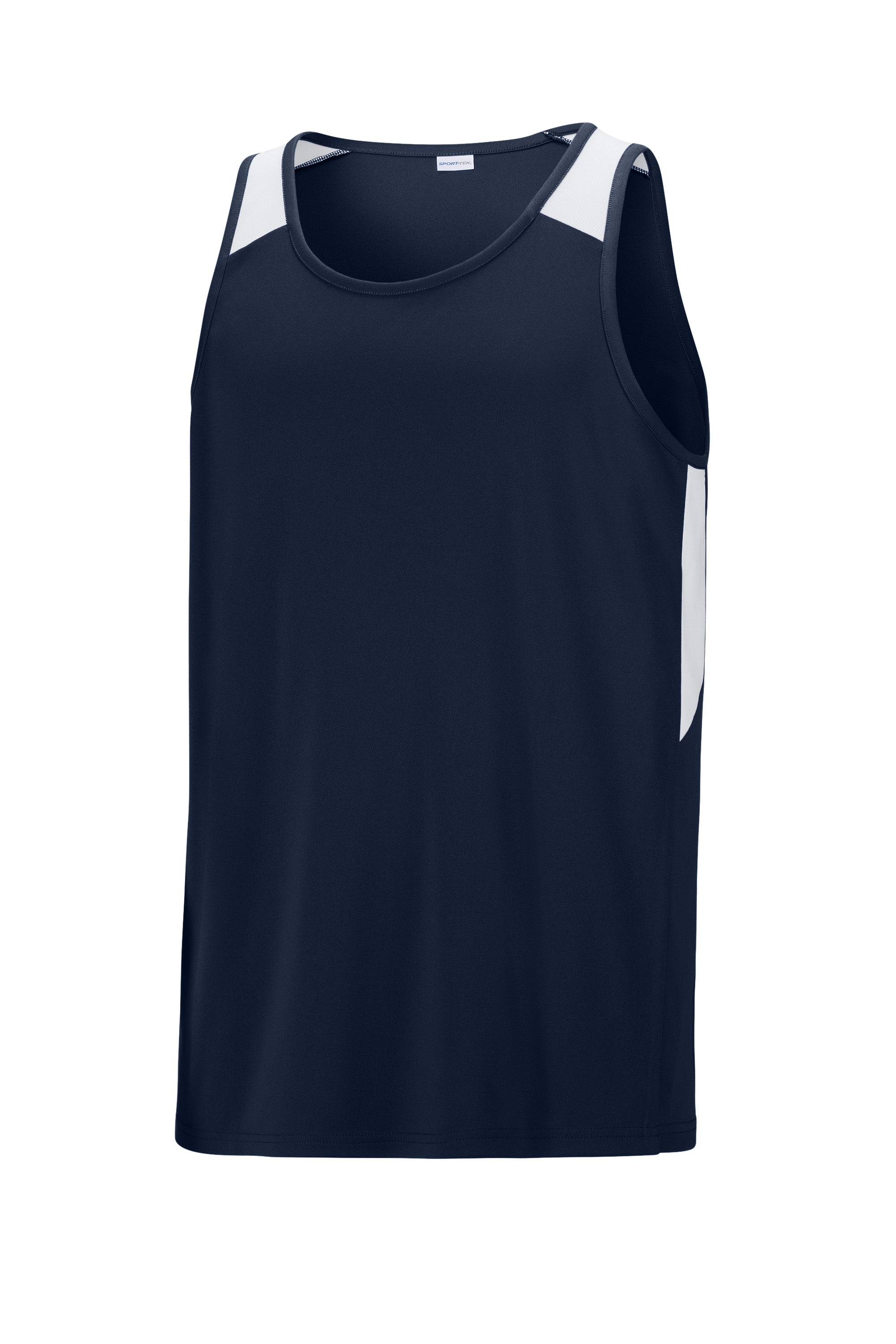 Sport-Tek ST446 Mens Club Track Tank Top True Navy Blue/White Form Front