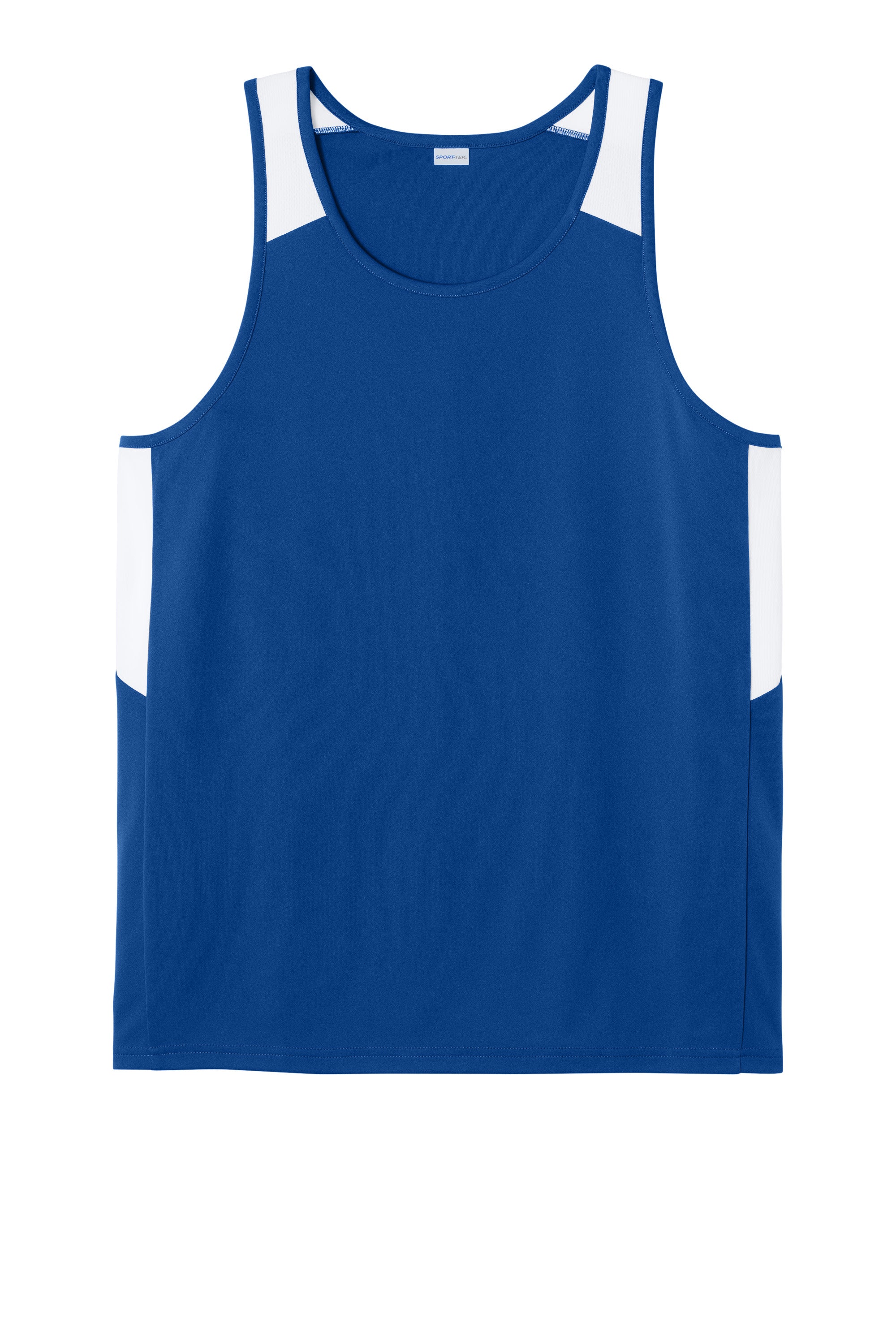 Sport-Tek ST446 Mens Club Track Tank Top True Royal Blue/White Flat Front