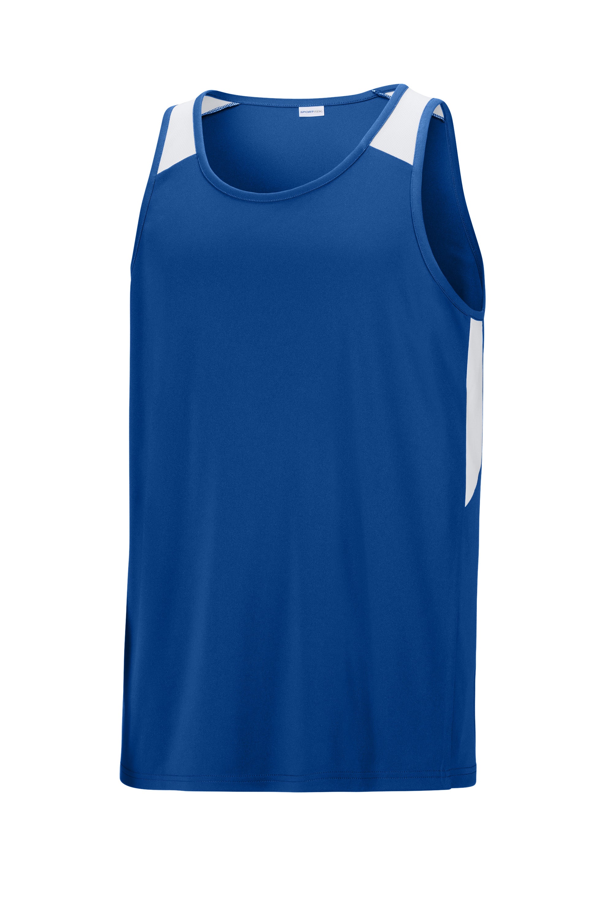 Sport-Tek ST446 Mens Club Track Tank Top True Royal Blue/White Form Front