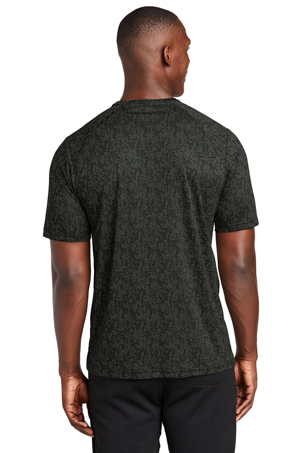 Sport-Tek ST460 Mens Digi Camo Moisture Wicking Short Sleeve Crewneck T-Shirt Black Model Back