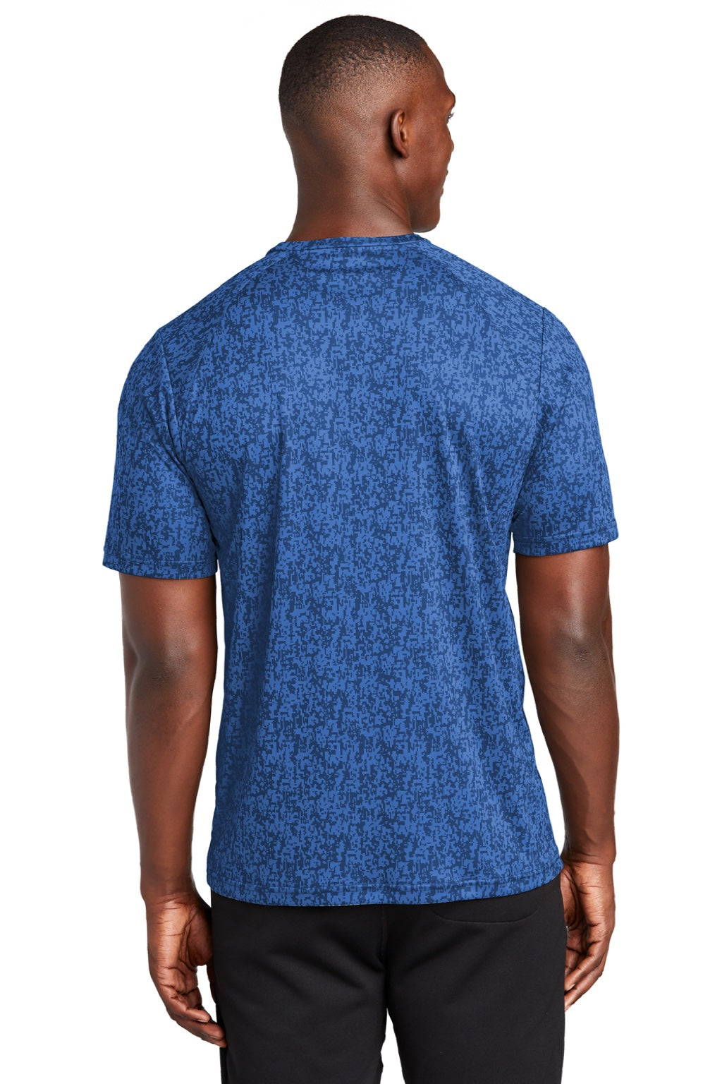 Sport-Tek ST460 Mens Digi Camo Moisture Wicking Short Sleeve Crewneck T-Shirt Royal Blue Model Back
