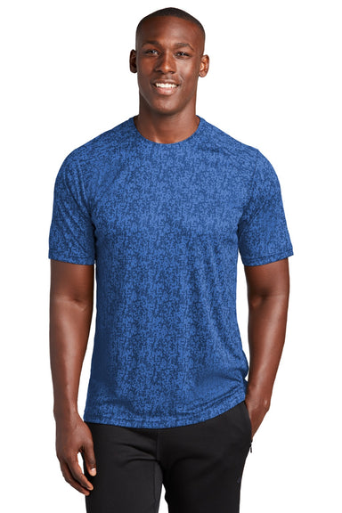 Sport-Tek ST460 Mens Digi Camo Moisture Wicking Short Sleeve Crewneck T-Shirt Royal Blue Model Front