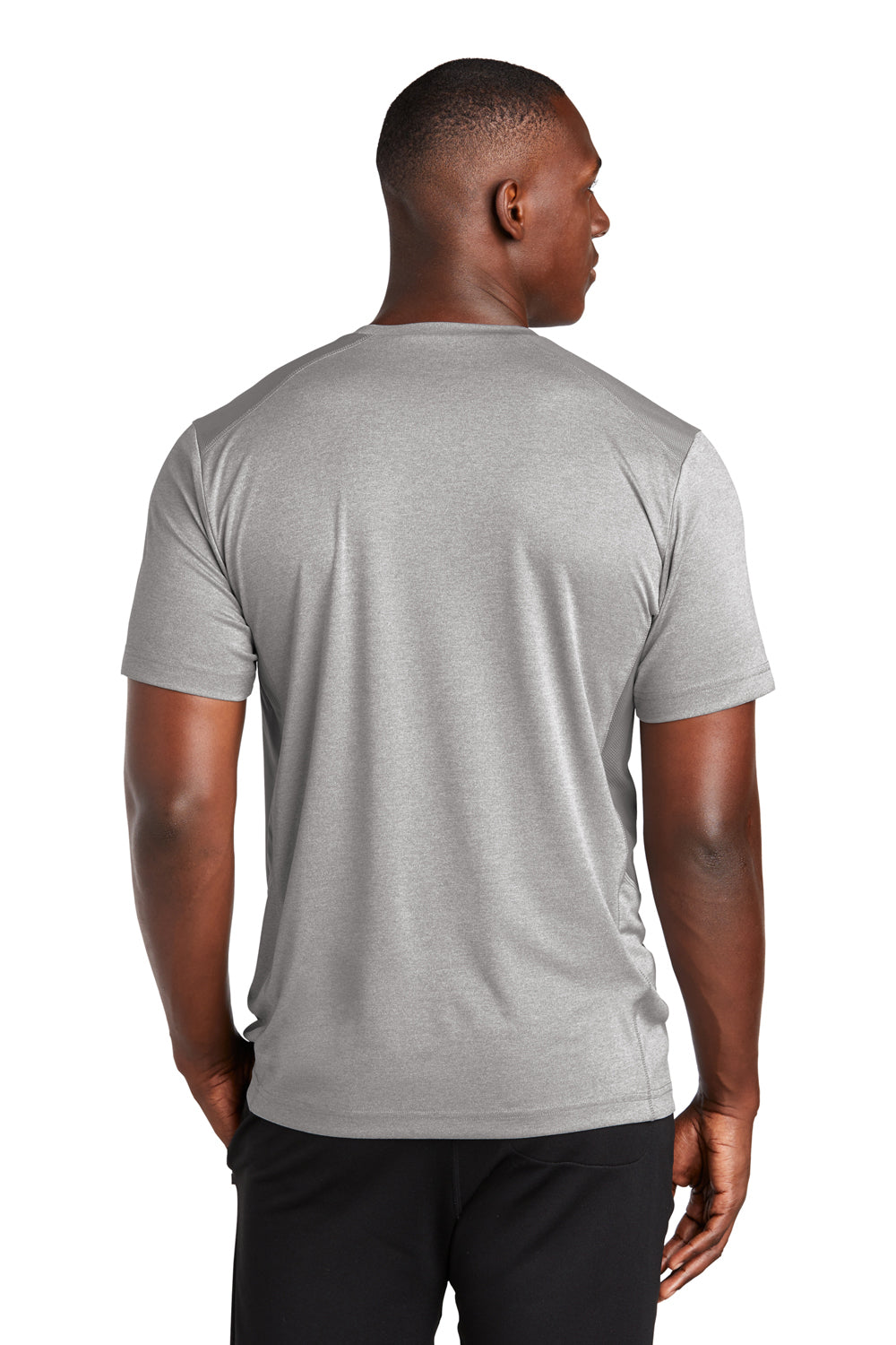 Sport-Tek ST465 Mens Endeavor Moisture Wicking Short Sleeve Crewneck T-Shirt Heather Light Grey/Light Grey Model Back