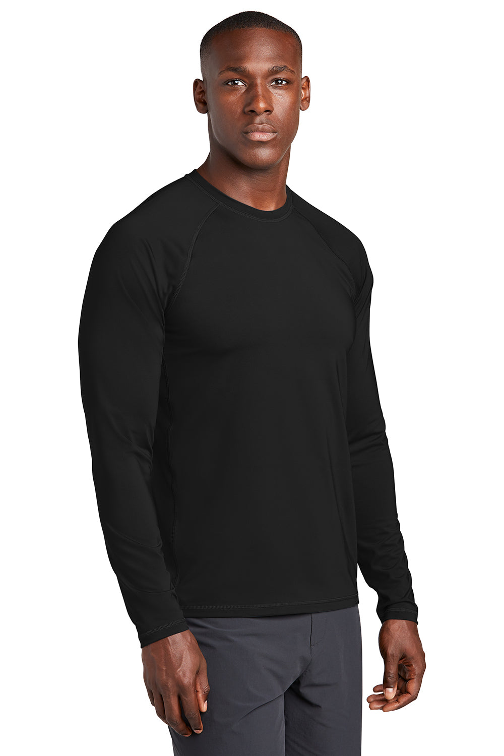 Sport-Tek ST470LS Mens Rashguard Moisture Wicking Long Sleeve Crewneck T-Shirt Black Model 3q