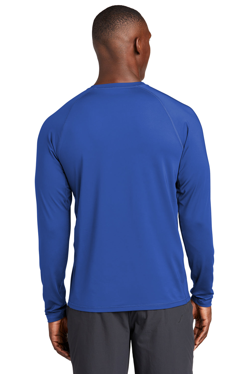 Sport-Tek ST470LS Mens Rashguard Moisture Wicking Long Sleeve Crewneck T-Shirt True Royal Blue Model Back