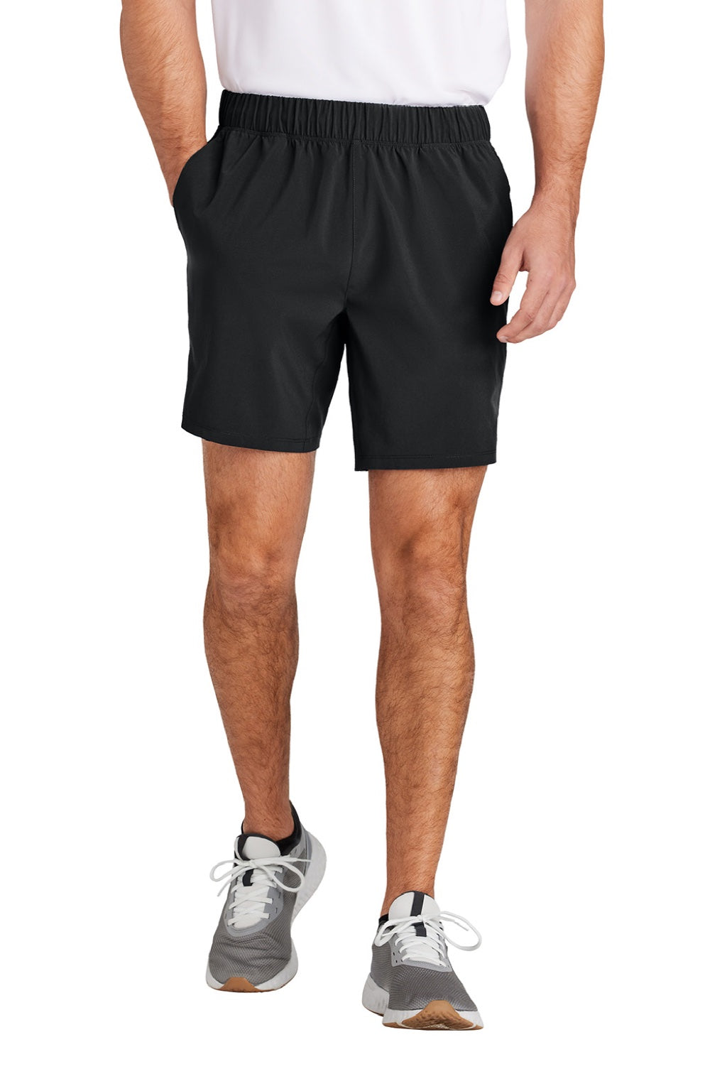 Sport-Tek ST485 Mens Repeat Moisture Wicking Shorts w/ Pockets Black Model Front