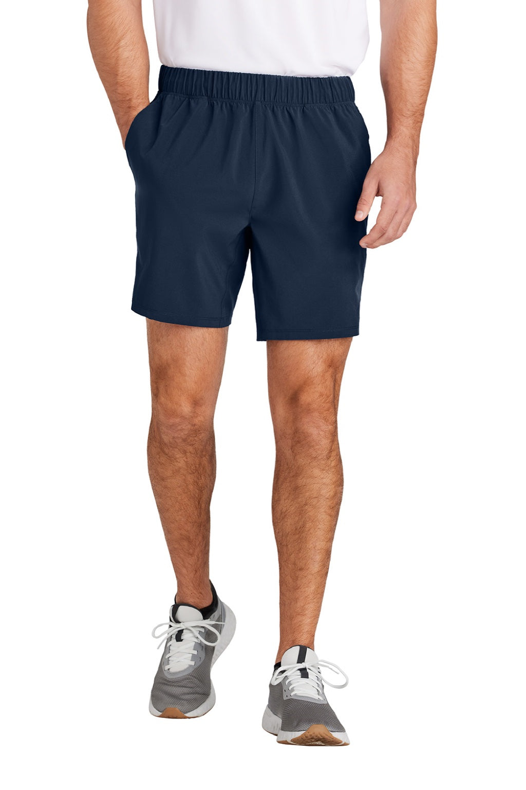 Sport-Tek ST485 Mens Repeat Moisture Wicking Shorts w/ Pockets True Navy Blue Model Front